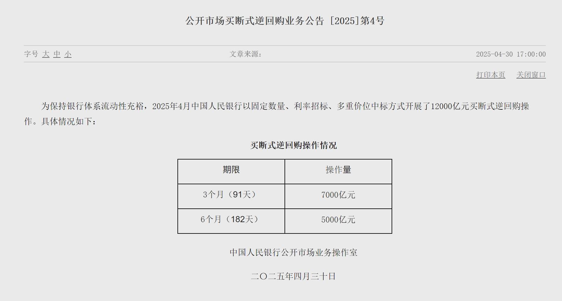 中国央行今日开展1385亿元7天逆回购操作