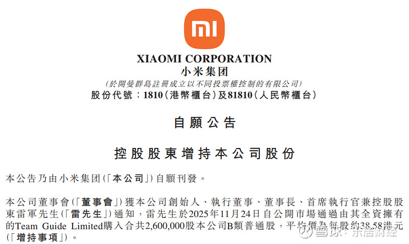 小米集团-W(01810.HK)连续2日回购，累计斥资3.03亿港元