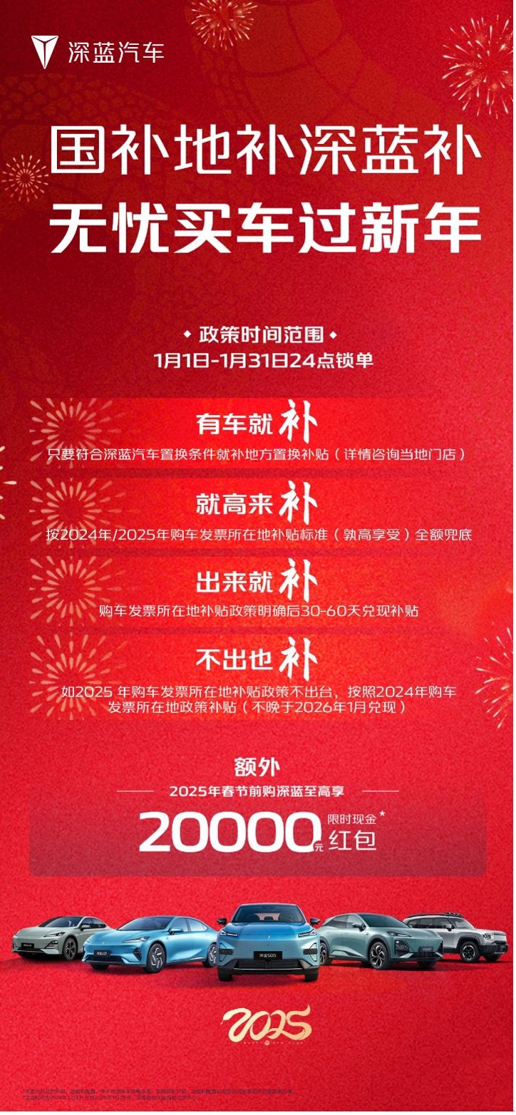 瞄准春节购车旺季，深蓝汽车发布多项购车新政策