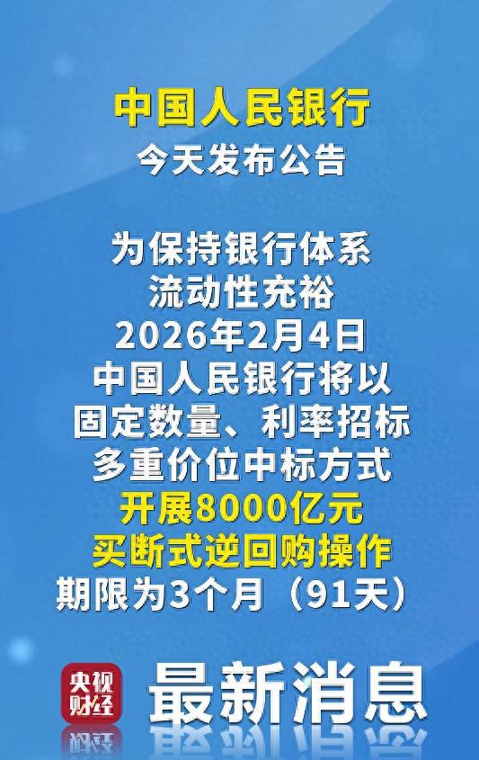 人民银行开展448亿元7天期逆回购及8000亿元买断式逆回购