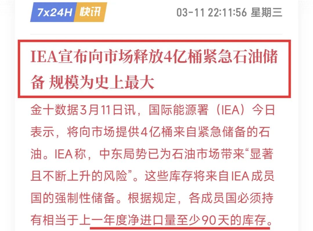 IEA批准释放4亿桶原油储备